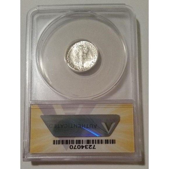 1944 D Mercury Dime AU58 ANACS - Picture 2 of 2
